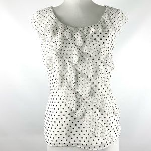 White House Black Market   USED
Ruffle Polka dots Blouse    Size 0.